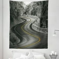 thumbnail image 1 of Black and White Tapestry, Curvy Asphalt Road Yellow Line in Middle Nature Forest Trees, Fabric Wall Hanging Decor for Bedroom Living Room Dorm, 5 Sizes, Black Grey Yellow, by Ambesonne, 1 of 1
