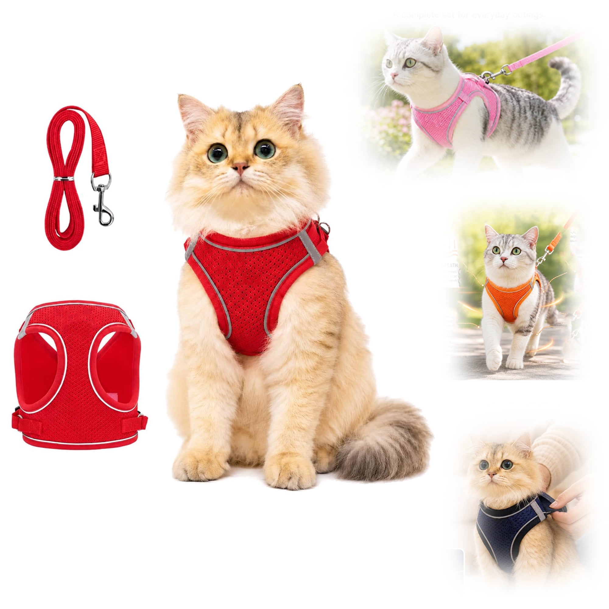 Comfort Cat Harness and Leash Set 2026 New Escape-Proof Adjustable Vest with 59 in Leash Breathable Lightweight Reflective Harness for Small Medium Large Cats Walking Travel Camping (Red S)