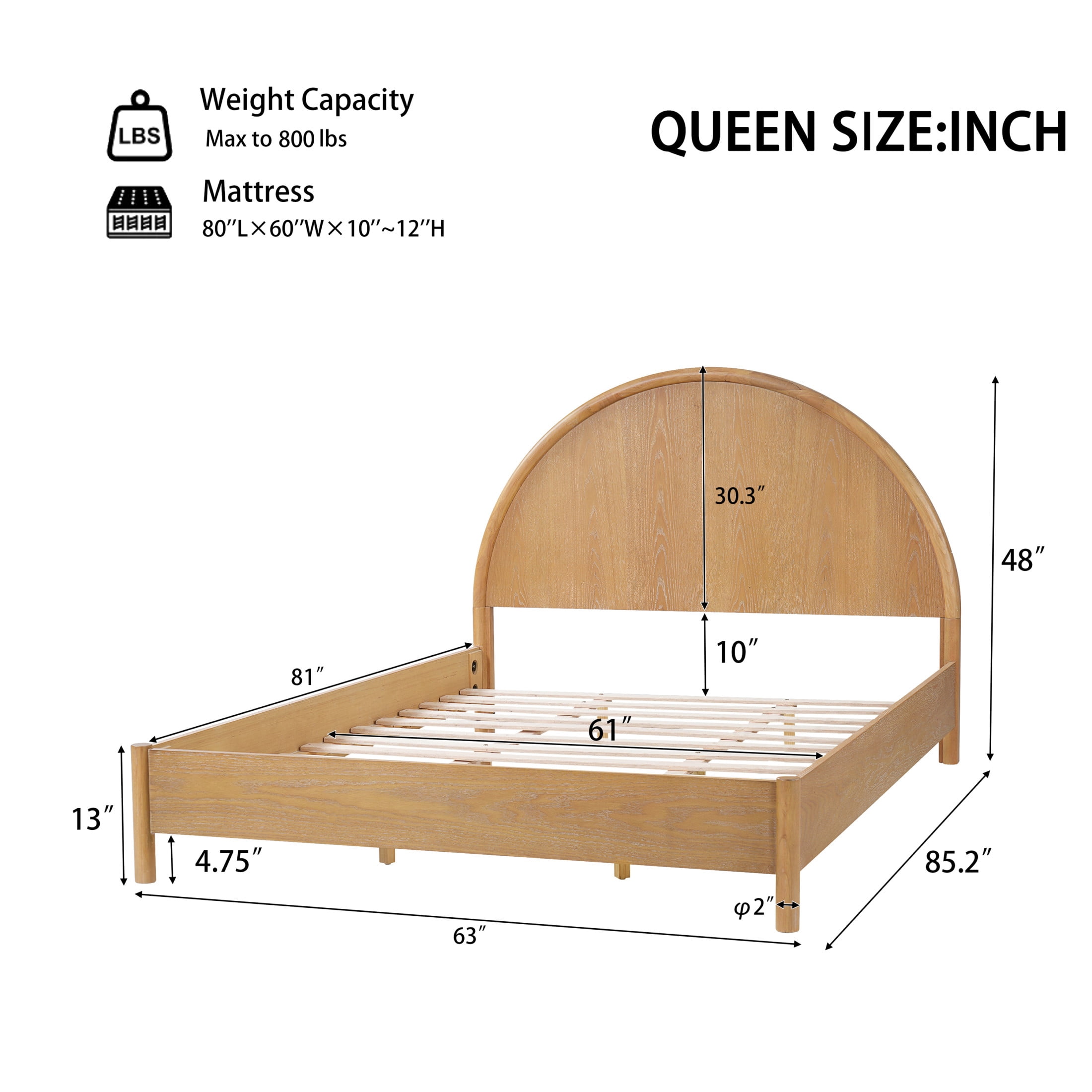Christopher Knight Home Queen Platform Bed Frame with Arched Headboard, Rubberwood, Natural