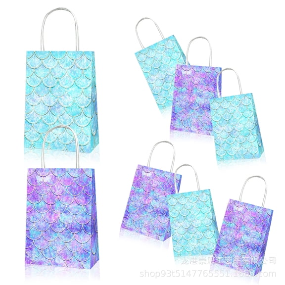YAHAFEPY 20 Pieces Mermaid Birthday Party Favor Bags - Kraft Paper Gift Bags with Handles for Mermaid Themed Baby Shower Party Supplies