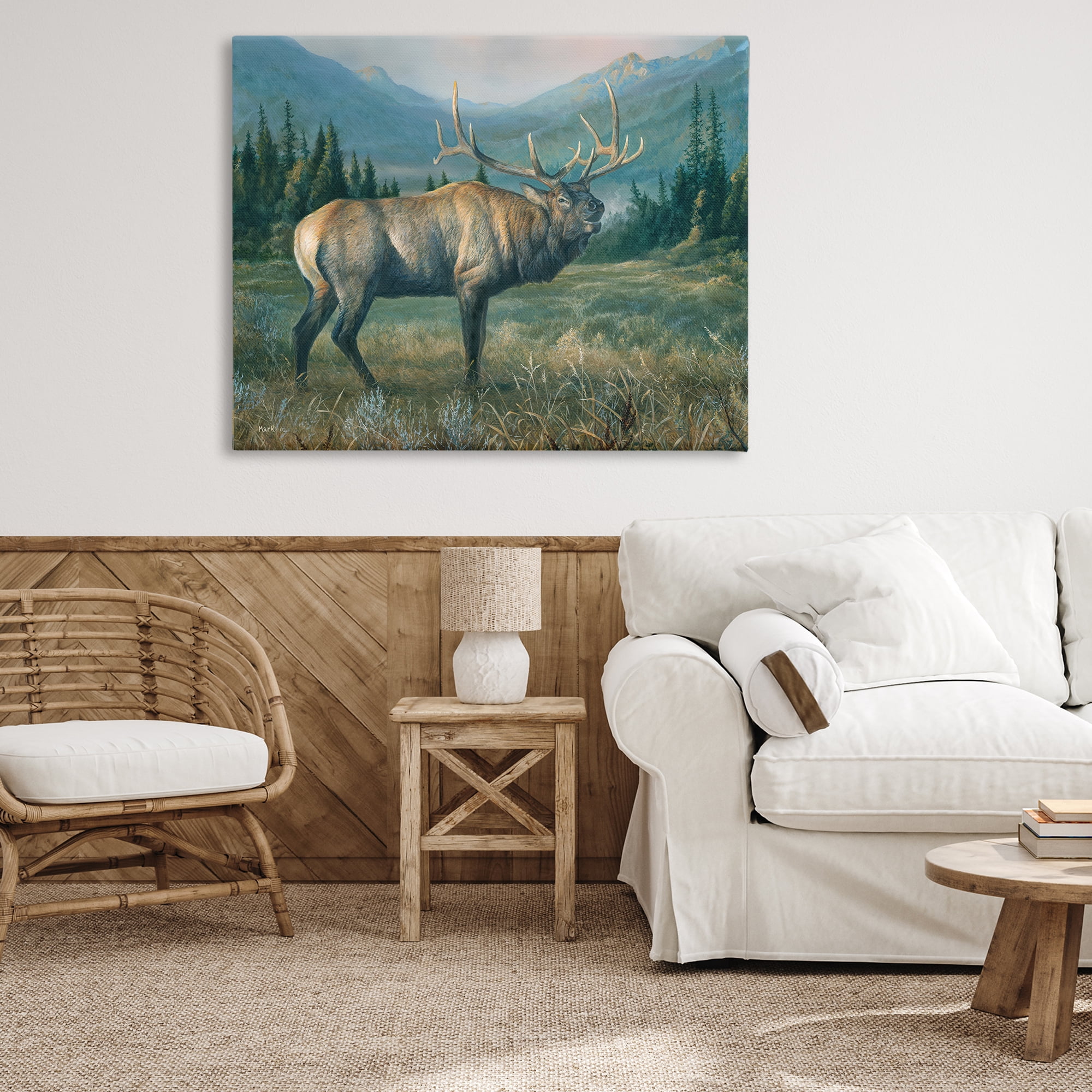 Stupell Industries Powerful Elk in Field Animals Painting Wrapped Canvas Art Print Wall Art, 48 x 36