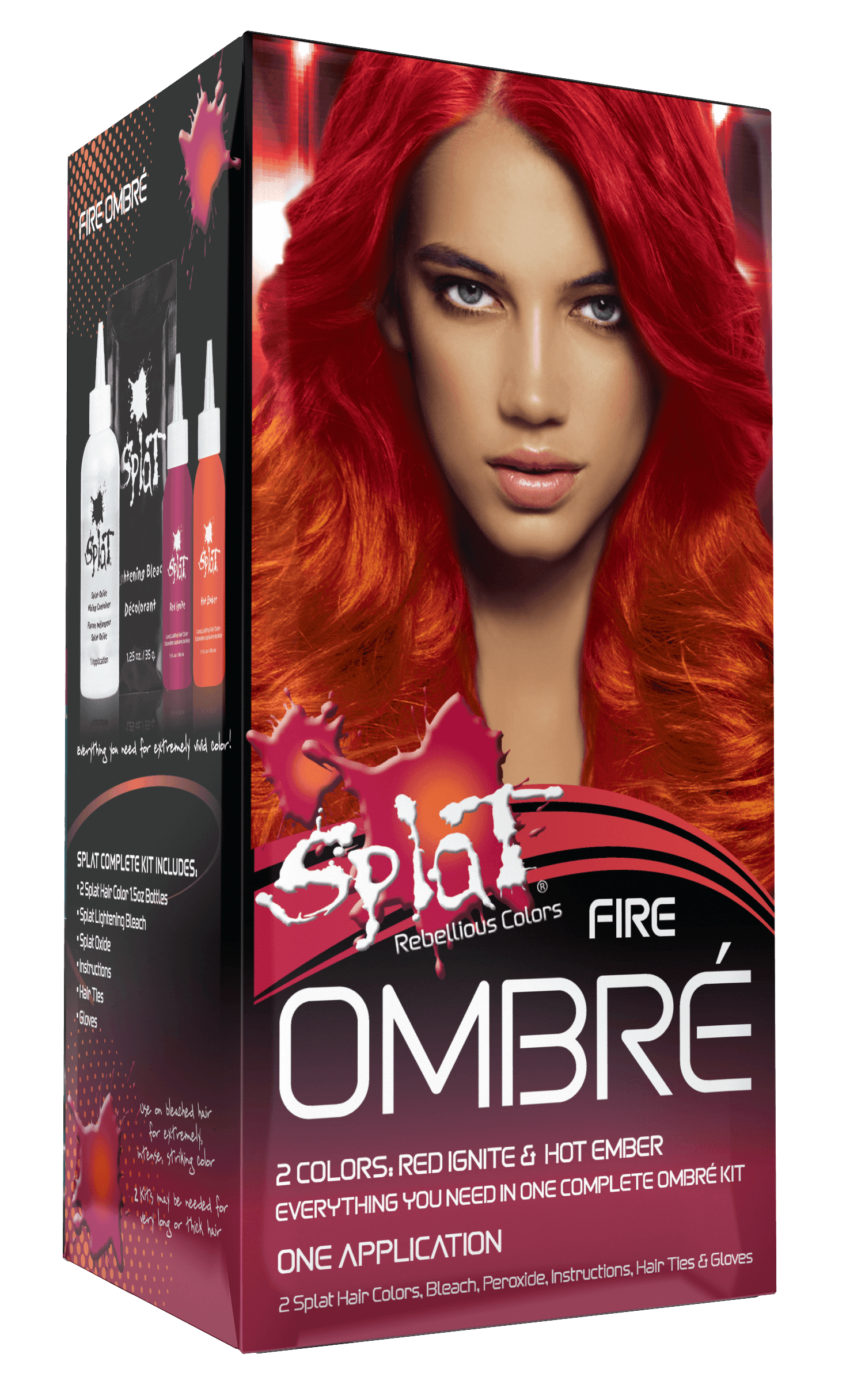 Splat Complete Kit, Ombre Fire, Semi-Permanent Orange & Red Hair Dye with  Bleach 