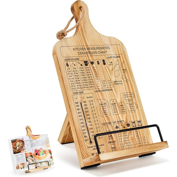 HAHADAXA Housejoy Cookbook Stand for Kitchen Counter, Cookbook Holder Wood Sturdy with Measurement Conversion Chart