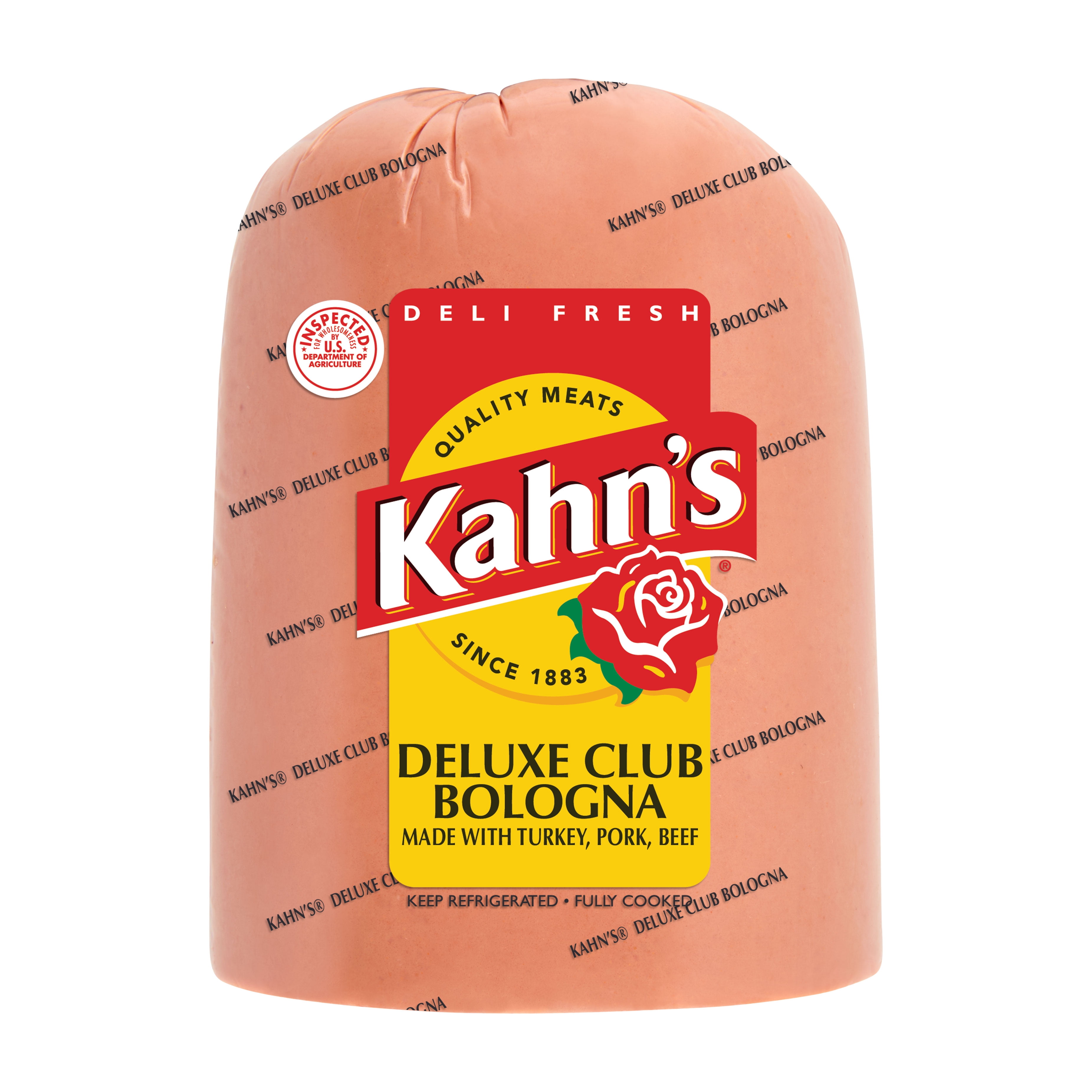 Kahn's Sliced Fresh Lunch & Deli Meats, Deluxe Club Bologna Made with Turkey, Pork, Beef, Resealable Pouch