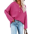thumbnail image 2 of Batwing Long Sleeve Loose Knit Sweater Buttons Pullovers, 2 of 5