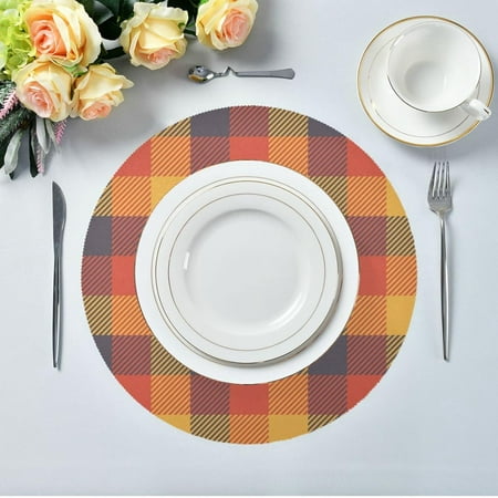 

Hidove Buffalo Plaid Round Placemats 6pcs Non Slip Heat Resistant Washable Table Mats for Kitchen Dining Table Decoration 15.4
