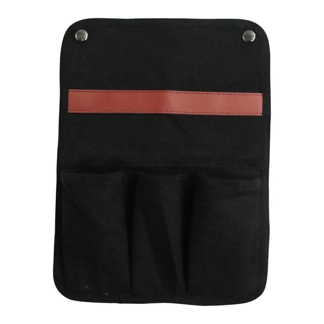 Bolsa organizadora de lona reutilizable para reposabrazos de silla de camping. Negro