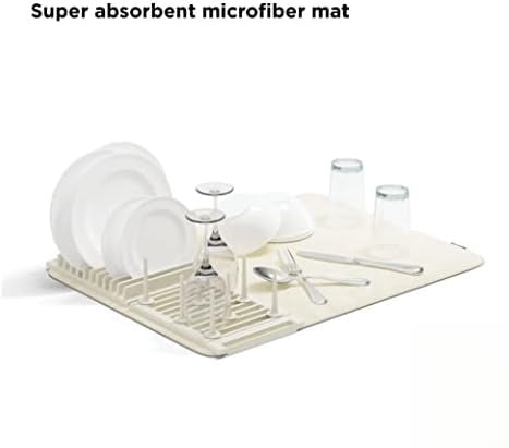 Udry Dish Rack with Movable Pegs and Microfiber Drying Mat – Space-Saving Design Folds Up for Easy Storage, Basic Rack, Linen