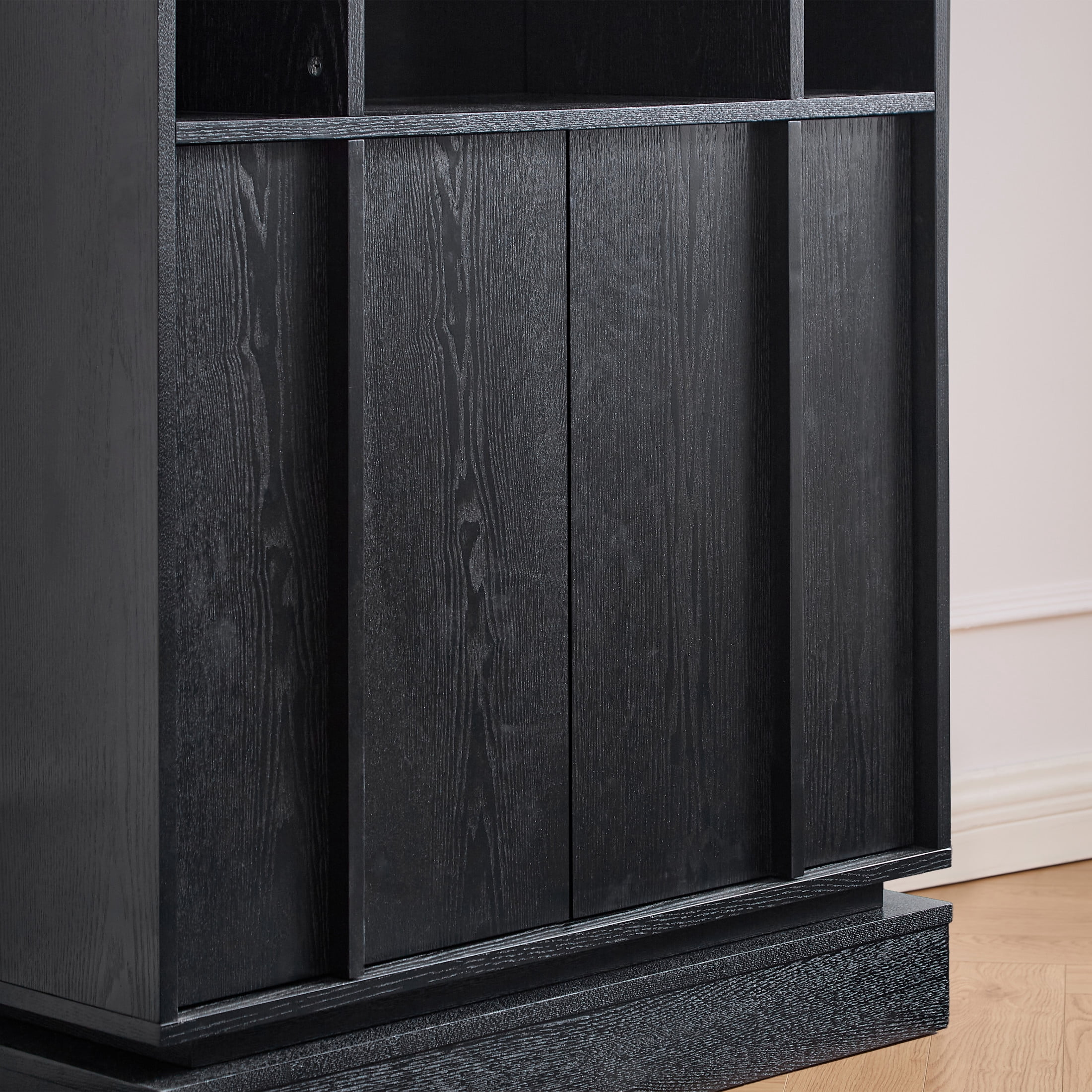 GDF Studio Farmhouse Fluted Sideboard Buffet Cabinet with 2 Doors, Adjustable Shelf, Black