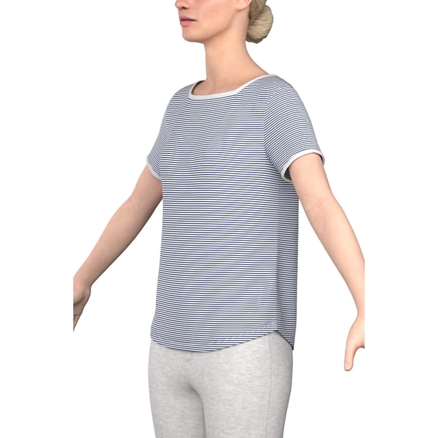T-shirt en jersey à Manches Courtes pour Femmes, Confortable, Mode et Stylé, avec Encolure Carrée et Liens Contrastants