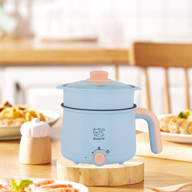 Mini olla eléctrica para cocinar al , utensilios de cocina multifuncionales de 1,8 l, olla antiadherente para fideos ramen, sopa de bolas y vaporera PP