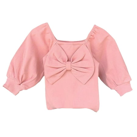 

Baby Girls Solid Bowknot Long Ruffled Sleeve Blouse Tops Outfits Clothes