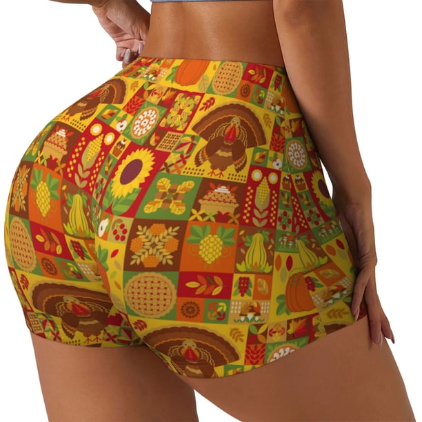 Fotbe Thanksgiving Day Shorts Sin Costuras – Shorts Deportivos de Cintura Alta para Mujer, Elásticos para Gimnasio, Yoga, Running o Ciclismo-XX-Large