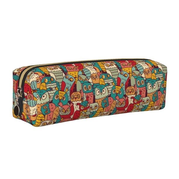 Easygdp Funny Owl Bird para Estuche de Lápices de Cuero, Estuche de Papelería de Cuero, Estuche de Gran Capacidad con Cremallera