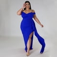 thumbnail image 4 of AURA Women Sexy V Neck High Slit Maxi Dress Spaghetti Strap Ruffle Party Club Dress, 4 of 8