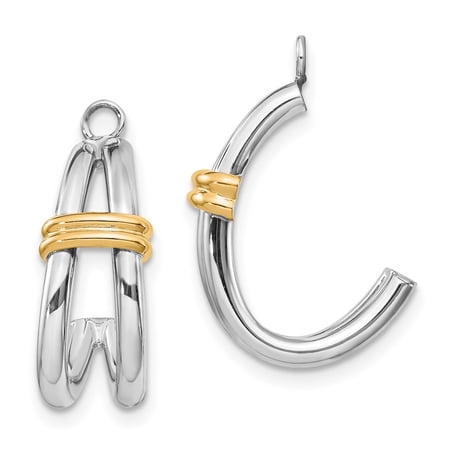 Diamond2Deal 14k Two-tone Gold J Hoop Earring Jackets for Women (L- 0.83 in, W-0.48 in)