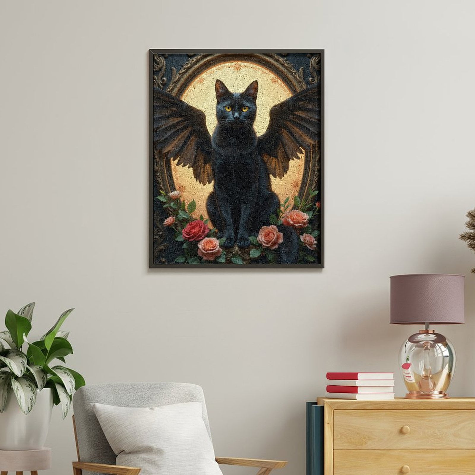 Paint by Numbers Kit for Adults, Cat Wings Roses Ornate Frame Paint by Numbers, Easy Paint by Numbers Kit for Adults Beginner, DIY Adult Paint by Number Kits on Canvas, Home Decor