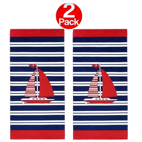 Kaufman 2 Pack Sailboat Beach Towel for Kids,30"x 60" Pool Towel. Brazilian Beach Towel