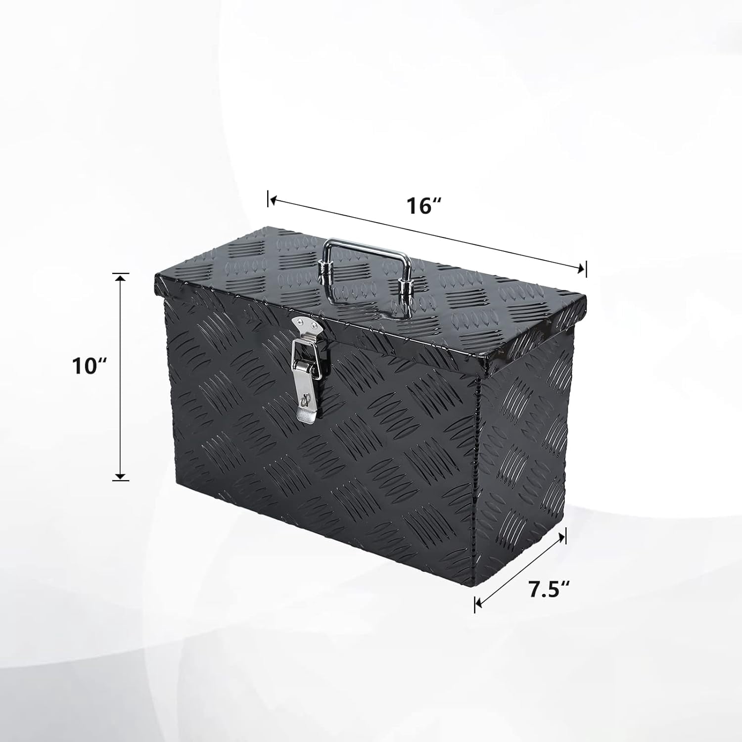 Confote 16"X7.5"X10" Heavy Duty Aluminum Stripes Plated Tool Box, Pick Up Truck Bed RV Trailer Toolbox Square Storage Organizer with Lock and Keys Black