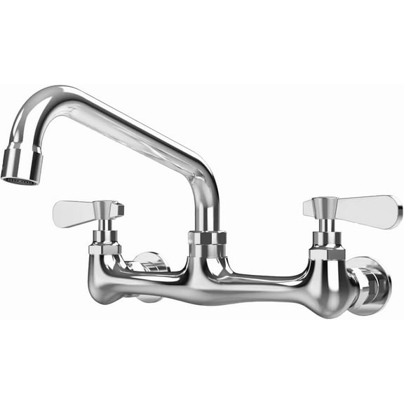 Kitchen Faucet Wall Mount Commercial Sink Faucet Kitchen Utility Laundry 8“ Swivel Spout 2 Dual Handle Restaurant Chrome Mixer Tap