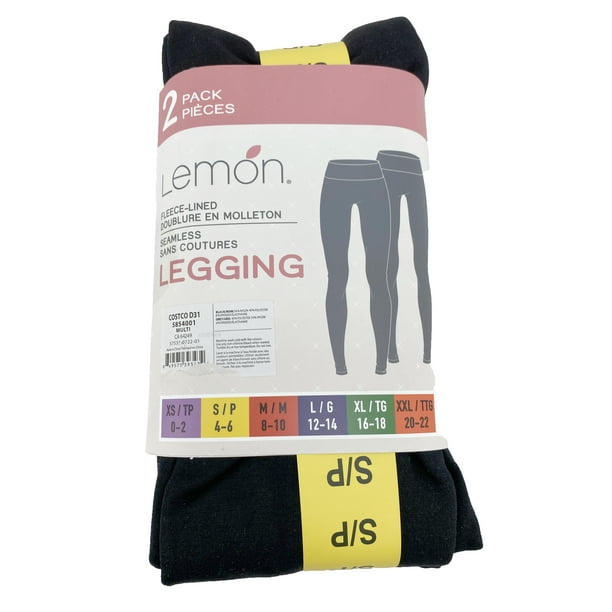 Lemon Women’s Fleece Lined Seamless Leggings 2 Pack in Size Small (4-6) | 1  Pair Black 1 Pair Charcoal Grey