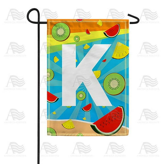 America Forever Summer Watermelon Monogram Garden Flag Letter K 12.5 x 18 inches Fruit Kiwi Pineapple Double Sided Vertical Outdoor Yard Lawn Decorative Fun Refreshing Summertime Garden Flag