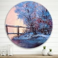 thumbnail image 2 of Designart 'Bridge Of Meandering River With Winter Scenery I' Lake House Circle Metal Wall Art 29x29 - Disc of 29, 2 of 5