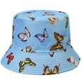 thumbnail image 3 of Women Reversible Bucket Hat Summer Travel Lightweight Foldable Beach Outdoor Hat - Blue Butterfly, 3 of 4