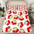 thumbnail image 2 of Castle Fairy Cute Cherry 3pcs Twin Sheet Sets,Geometric Stripes Twin Fitted Sheet,Green Red Breathable Flat Sheet,Lightweight Fruit Room Decor, 2 of 7