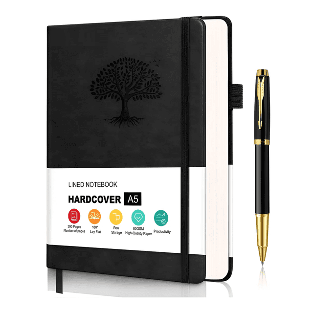 "Cuaderno Notas A5 Libreta Pasta Dura Oficina+bolígrafo+caja Malubero, Negro"