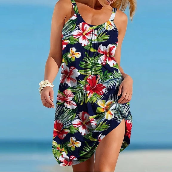 Royisotas Beach Dresses for Women Sleeveless Sundresses Midi Hawaiian Casual Fashion Womens Dress