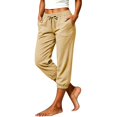 thumbnail image 3 of WGRFFH Women Drawstring Elastic Waist Capri Jogger Pants, Side Pockets Cuffed Ankle Lightweight Tapered Cropped Trousers, Wrinkle Resistant Breathable Casual Pants for Travel Summer Outdoor Khaki, 3 of 8
