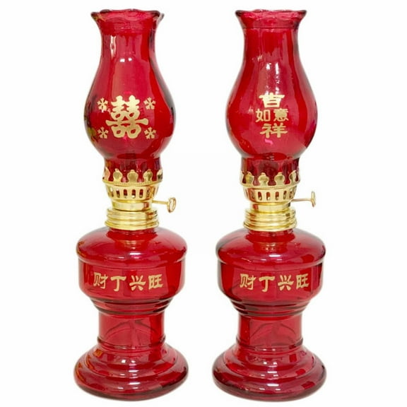 kjfeif Kerosene Lamp Vintage Oil Lamp Red Decor Colored Lamp Oil Chinoiserie Decor Desk top Decor Wedding Oil Lamp Wedding Oil Lights Glass Chinese Style Wedding Supplies  - 1 Pair