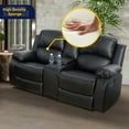 thumbnail image 3 of LIFESTYLE Sectional Recliner Sofa Set Bonded Leather 2 PCS Motion Sofa Loveseat Recliner Couch Manual Reclining Chair with Drop Down Table & Central Console for Living Room (Black), 3 of 5