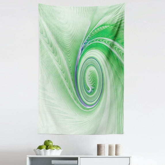 Green Tapestry, Curve Windsround Fixed Motif Continuously Increasing Spirals Computer Print, Fabric Wall Hanging Decor for Bedroom Living Room Dorm, 5 Sizes, Green, by Ambesonne