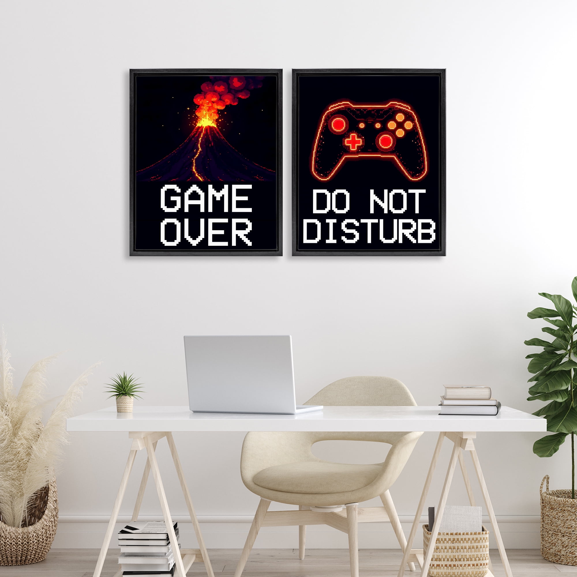 Pixel Game Sentiments 2 Piece Black Framed Floater Canvas Set, design by Kim Allen