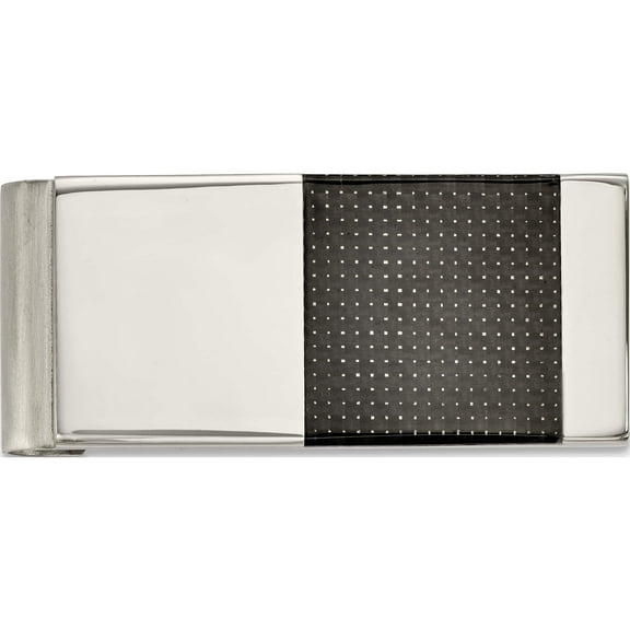 Stainless Steel Polished Black Carbon Fiber Inlay Money Clip (50.14 X 22) Made In China srm183
