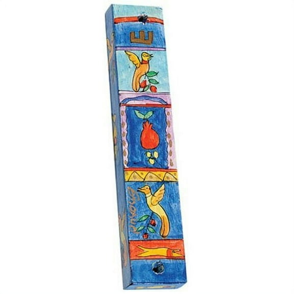 Yair Emanuel Square Wooden Mezuzah 12cm - Birds and Pomegranates