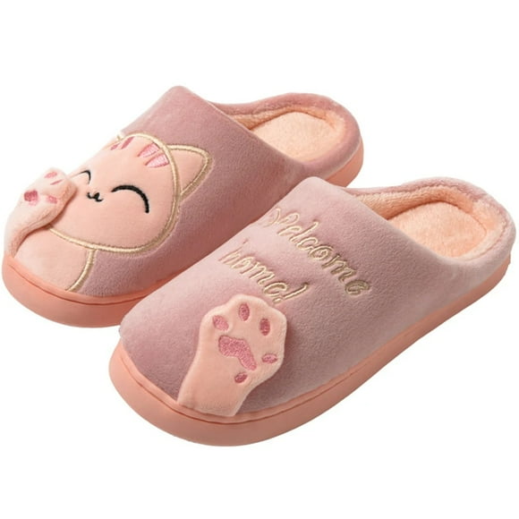 Couple Winter Home Slippers Cartoon Toe Wrap Warm Slipper Anti-Skid Cat Floor Slippers Fleece Bedroom Slipper Comfy Flat Shoes
