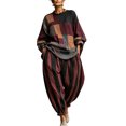 thumbnail image 3 of PNTUTB Fashion Women's Color Block Two Piece Set Crew Neck Long Sleeve Top Harem Pants Loose Casual Comfort Trendy Outfit Sets, 3 of 7