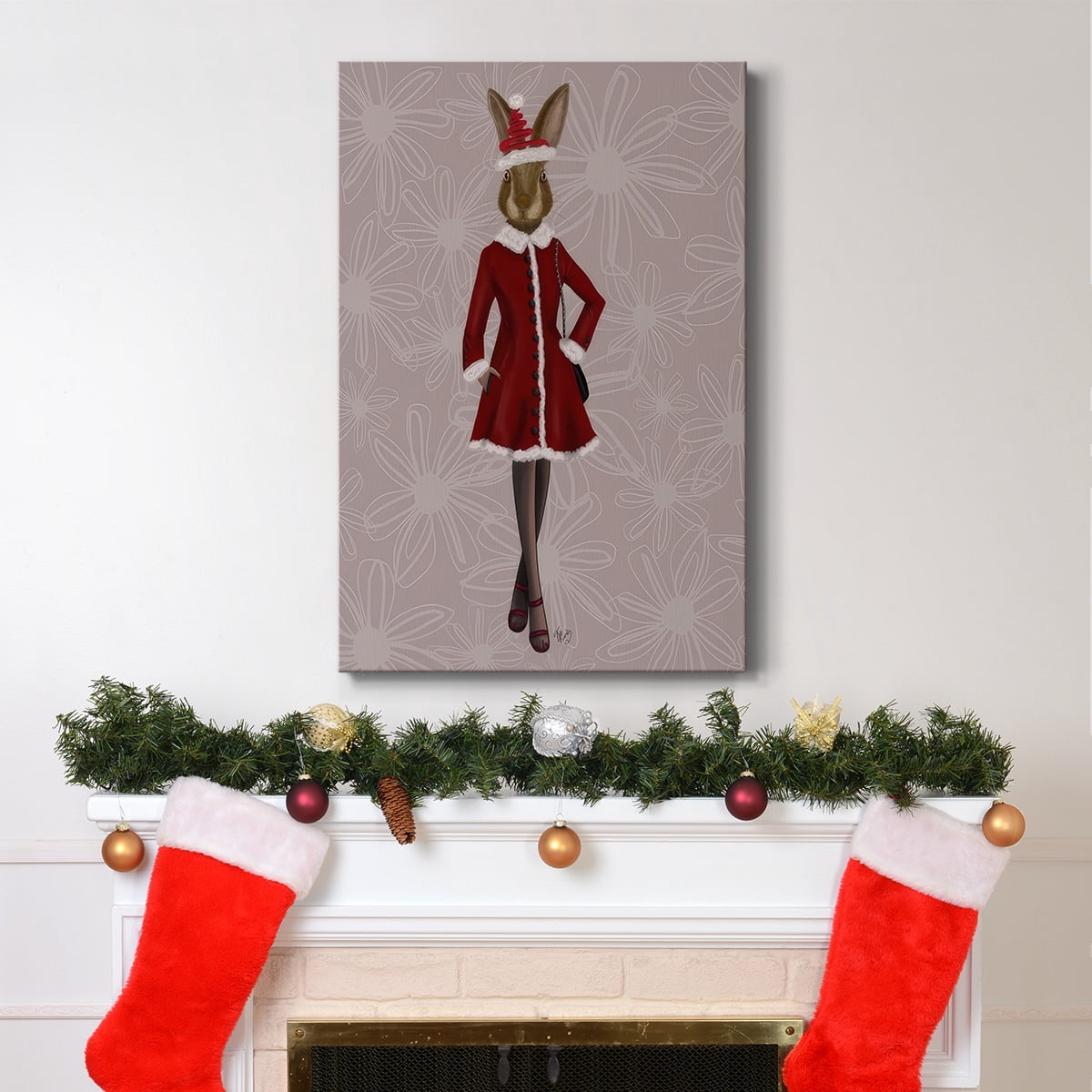Christmas Christmas Fashion Bunny- Gallery Wrapped Canvas