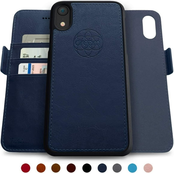 Dreem Fibonacci 2-en-1 Étui Portefeuille pour iPhone XR, Magnétique Amovible Antichoc TPU Slim-Case, Recharge Sans Fil OK,