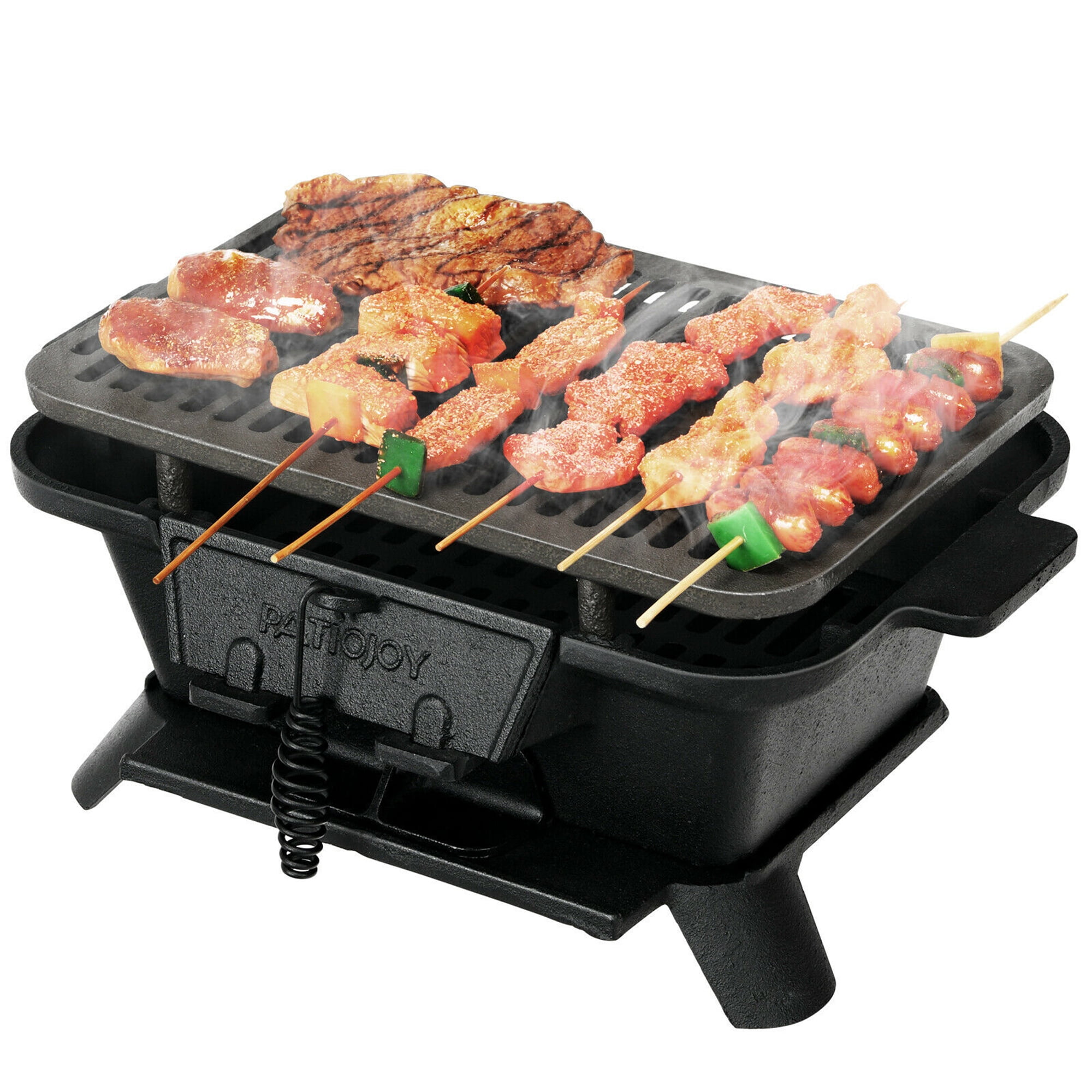 GYMAX Heavy Duty Cast Iron Grill Tabletop Bbq Grill Stove for Camping Picnic In Charcoal