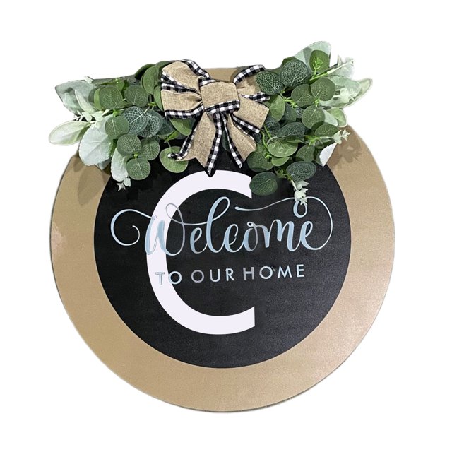 CSChome Panneau de Porte Couronne de Porte d'Entrée Lettres Z 26 Panneau Rond avec Fausse Fleur Style Rural Panneau Suspendu