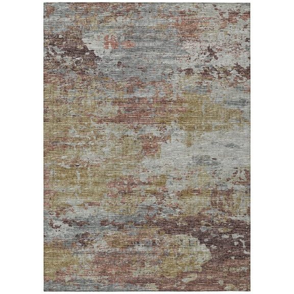 Addison Rugs Indoor/ Outdoor Accord Modern Brushstrokes Polyester Washable Rug New 9' x 12' - Mauve Gold Grey