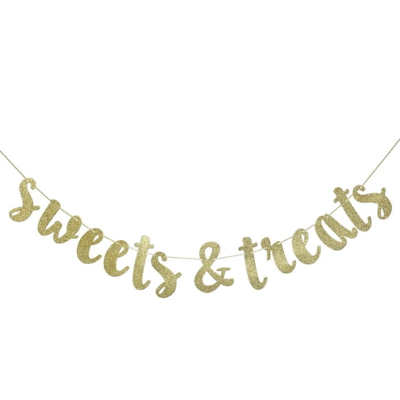 Sweets & Treats Gold Glitter Bunting Banner, Engagement,Bridal Shower, Wedding Party Decorations (Gold)