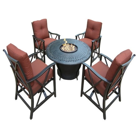 Newport Deep Seating Outdoor Furniture 5-Piece Bronze Finish Aluminum Outdoor Furniture Patio Fire Pit Deep Seating Chat Set - Red Cushions ()