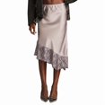 thumbnail image 3 of Women Lace Trim Satin Long Skirt Silk Lace Skirt Elegant Flowy A Line Midi Underskirt White M, 3 of 9