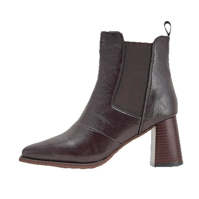 Bottes à Talons, Semelle Épaisse Rétro Surdimensionnée Chaude Hiver Confortable Bout Pointu Élastique Bouche, Bottes pour Femmes