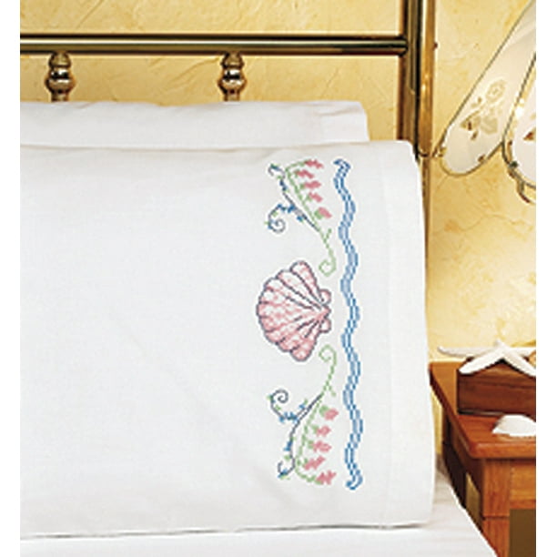 Seashells Pillowcase Pair Stamped Cross Stitch, 20" x 30"